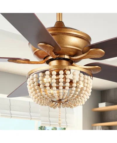 Jonathan Y Erin 52" 3-light Rustic Farmhouse Iron, Wood Bead Mobile-app, Remote-controlled Led Ceiling Fan
