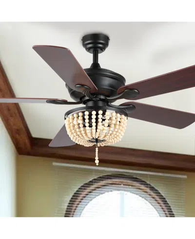 Jonathan Y Erin 52" 3-light Rustic Farmhouse Iron, Wood Bead Mobile-app, Remote-controlled Led Ceiling Fan