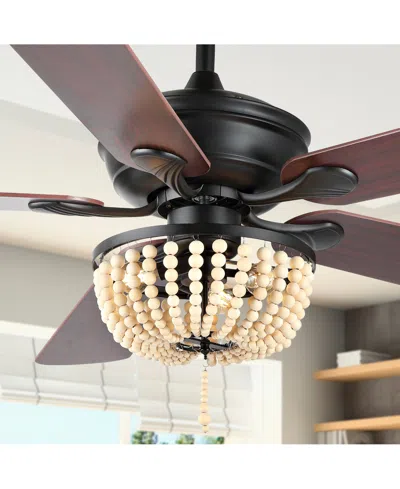 Jonathan Y Erin 52" 3-light Rustic Farmhouse Iron, Wood Bead Mobile-app, Remote-controlled Led Ceiling Fan