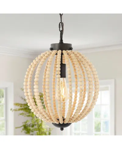 Jonathan Y Abril 12.5" 1-light Rustic Bohemian Iron, Wood Bead Led Pendant