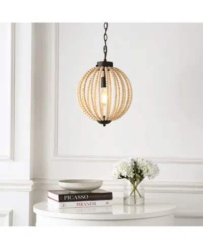 Jonathan Y Abril 12.5" 1-light Rustic Bohemian Iron, Wood Bead Led Pendant