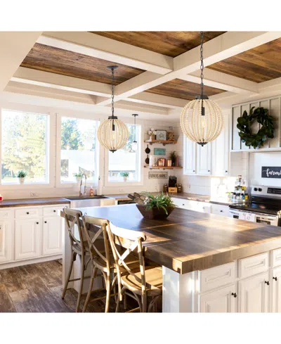 Jonathan Y Abril 12.5" 1-light Rustic Bohemian Iron, Wood Bead Led Pendant