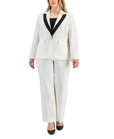 Le Suit Plus Size Contrast-trim Peak-lapel Pantsuit Set In Multi