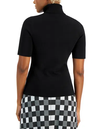 Anne Klein Petite Elbow-sleeve Turtleneck Sweater In Black