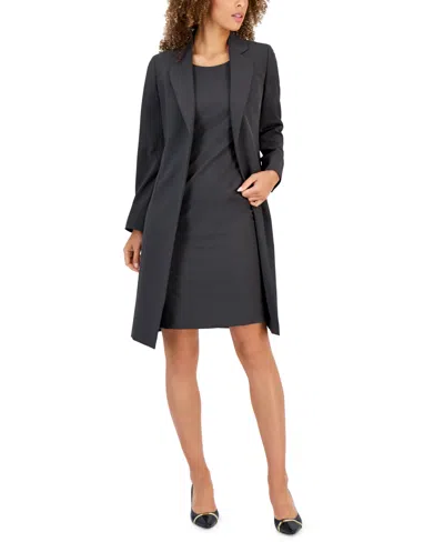 Le Suit Women's Crepe Topper Jacket & Sheath Dress Suit Set, Regular And Petite In Gray