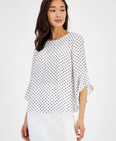 Kasper Women's Polka Dot 3/4 Flutter Sleeve Top, Created For Macy's In White