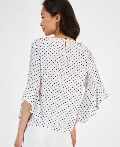 Kasper Women's Polka Dot 3/4 Flutter Sleeve Top, Created For Macy's In White