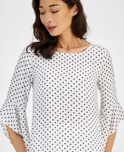 Kasper Women's Polka Dot 3/4 Flutter Sleeve Top, Created For Macy's In White