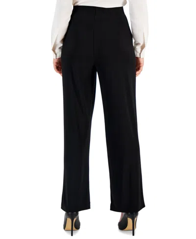 Ak Anne Klein Women's Solid Interlock Twist Yarn Wide Leg Knit Pants In Black
