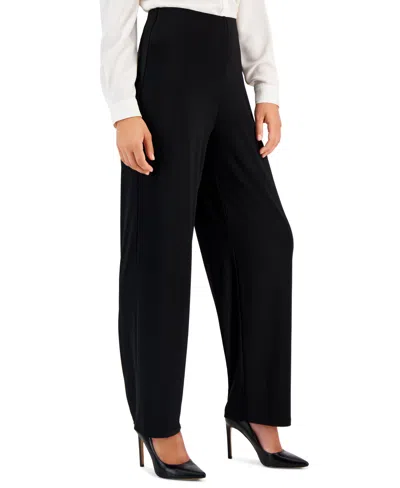 Ak Anne Klein Women's Solid Interlock Twist Yarn Wide Leg Knit Pants In Black