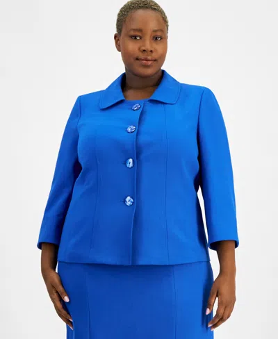 Le Suit Plus Size Button-front Boxy Jacket & Sheath Dress Set In Blue
