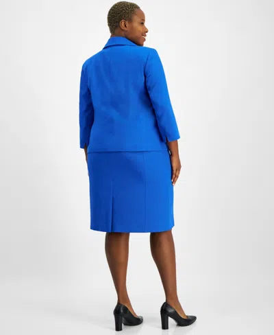 Le Suit Plus Size Button-front Boxy Jacket & Sheath Dress Set In Blue