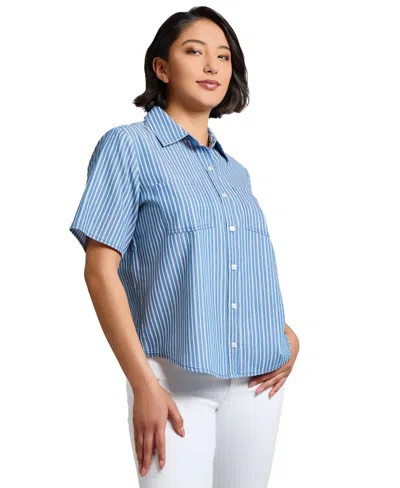 Jones New York Petite Cotton Patch-pocket Shirt In Blue