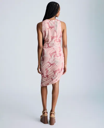 Kenneth Cole Ruched Mesh Midi Dress In Pink