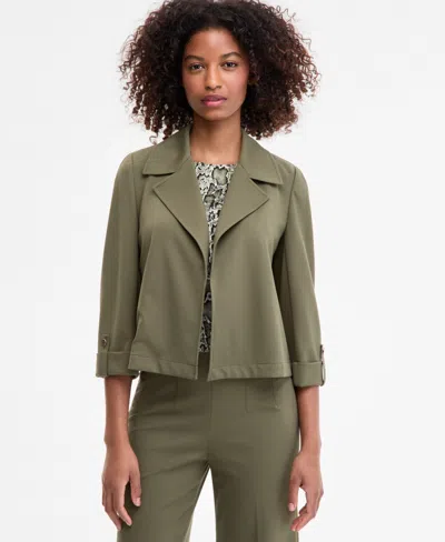 Anne Klein Women's Notched Collar Drapey Cropped Jacket In Green
