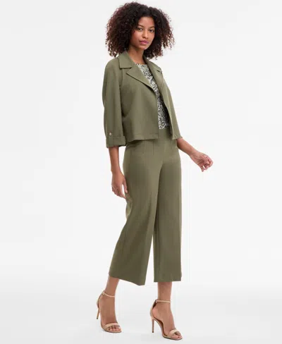 Anne Klein Women's Notched Collar Drapey Cropped Jacket In Green