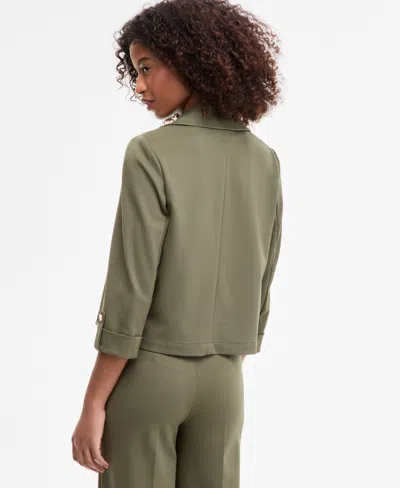 Anne Klein Women's Notched Collar Drapey Cropped Jacket In Green