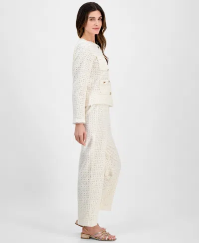 Anne Klein Petite High-rise Cotton Eyelet Pants In White