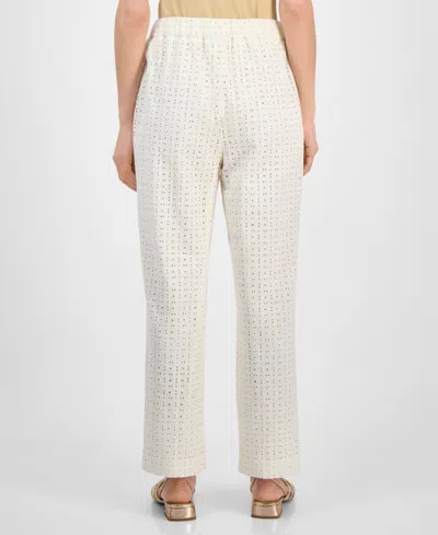 Anne Klein Petite High-rise Cotton Eyelet Pants In White
