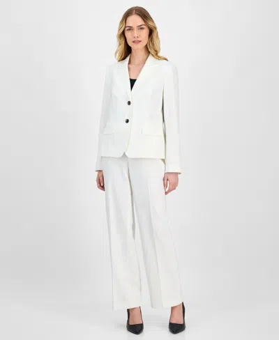 Le Suit Women's Crepe Two-button Jacket & Pull-on Pantsuit Set, Regular & Petite In White