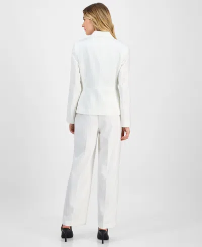 Le Suit Women's Crepe Two-button Jacket & Pull-on Pantsuit Set, Regular & Petite In White