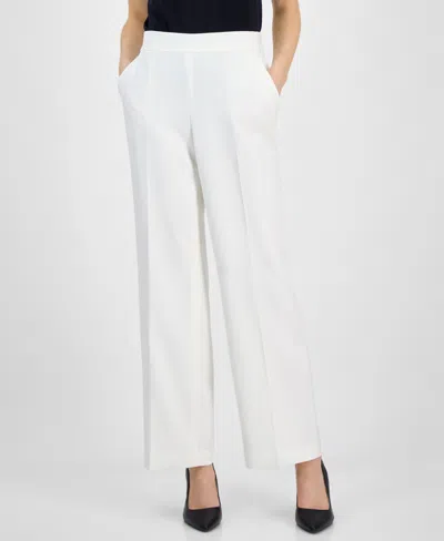 Le Suit Women's Crepe Two-button Jacket & Pull-on Pantsuit Set, Regular & Petite In White