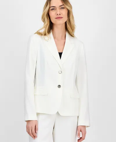 Le Suit Women's Crepe Two-button Jacket & Pull-on Pantsuit Set, Regular & Petite In White