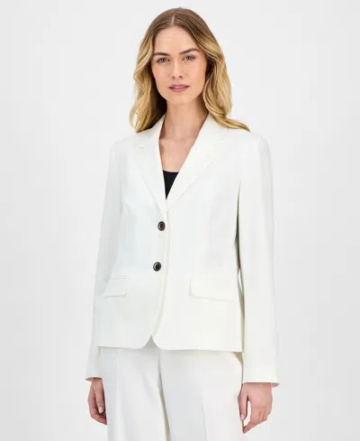 Le Suit Women's Crepe Two-button Jacket & Pull-on Pantsuit Set, Regular & Petite In White