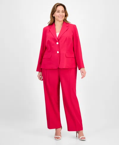 Le Suit Plus Size Crepe Two-button Jacket & Pull-on Pantsuit Set In Red