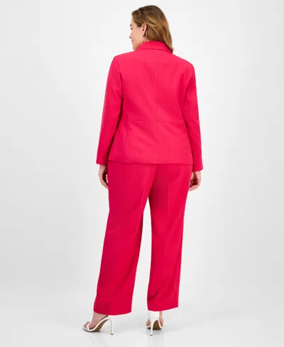Le Suit Plus Size Crepe Two-button Jacket & Pull-on Pantsuit Set In Red