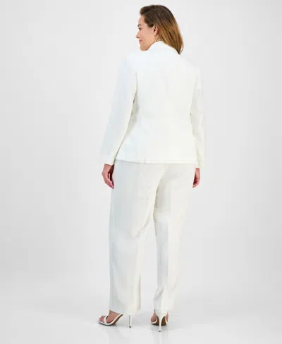 Le Suit Plus Size Crepe Two-button Jacket & Pull-on Pantsuit Set In White