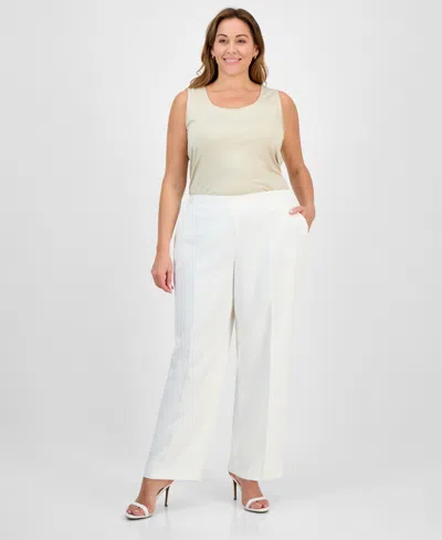 Le Suit Plus Size Crepe Two-button Jacket & Pull-on Pantsuit Set In White