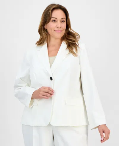 Le Suit Plus Size Crepe Two-button Jacket & Pull-on Pantsuit Set In White