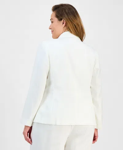 Le Suit Plus Size Crepe Two-button Jacket & Pull-on Pantsuit Set In White