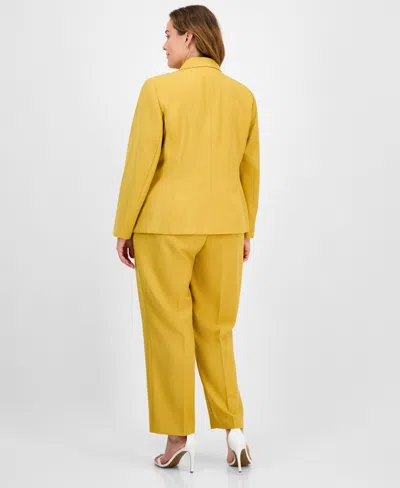 Le Suit Plus Size Crepe One-button Straight-leg Pantsuit Set In Yellow