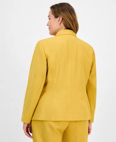 Le Suit Plus Size Crepe One-button Straight-leg Pantsuit Set In Yellow