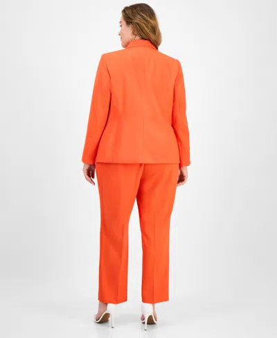 Le Suit Plus Size Crepe One-button Straight-leg Pantsuit Set In Orange