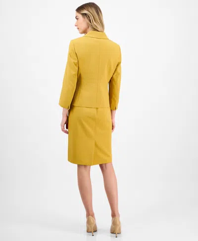 Le Suit Women's Shawl-collar Jacket & Sleeveless Dress Suit Set, Regular & Petite In Yellow