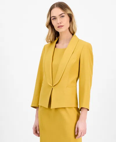 Le Suit Women's Shawl-collar Jacket & Sleeveless Dress Suit Set, Regular & Petite In Yellow