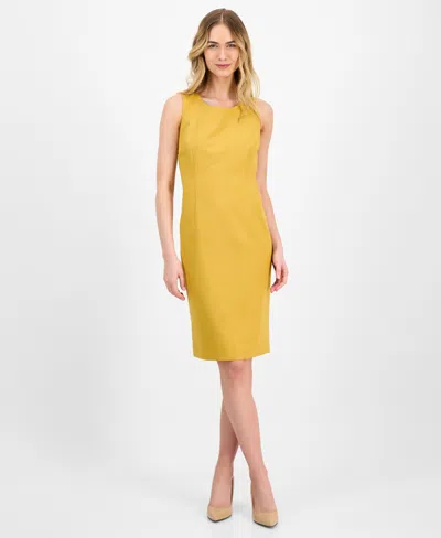 Le Suit Women's Shawl-collar Jacket & Sleeveless Dress Suit Set, Regular & Petite In Yellow