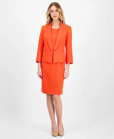 Le Suit Women's Shawl-collar Jacket & Sleeveless Dress Suit Set, Regular & Petite In Orange