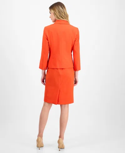 Le Suit Women's Shawl-collar Jacket & Sleeveless Dress Suit Set, Regular & Petite In Orange
