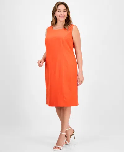 Le Suit Plus Size Shawl-collar Jacket & Sleeveless Dress Suit Set In Orange
