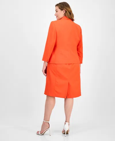 Le Suit Plus Size Shawl-collar Jacket & Sleeveless Dress Suit Set In Orange