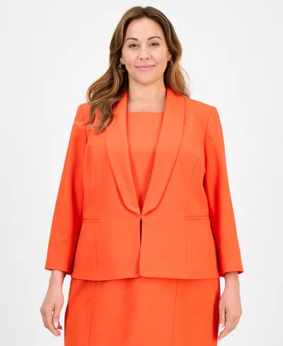 Le Suit Plus Size Shawl-collar Jacket & Sleeveless Dress Suit Set In Orange