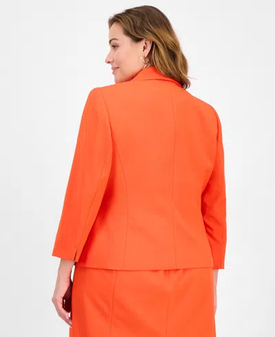 Le Suit Plus Size Shawl-collar Jacket & Sleeveless Dress Suit Set In Orange