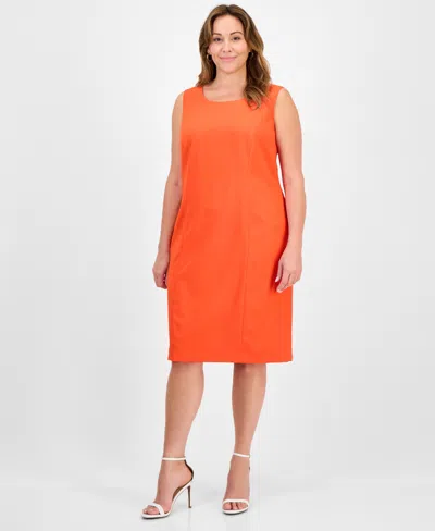 Le Suit Plus Size Shawl-collar Jacket & Sleeveless Dress Suit Set In Orange