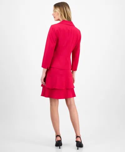Le Suit Women's Tulip Collar Jacket & Tiered Skirt Suit Set, Regular & Petite In Red