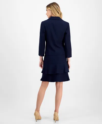 Le Suit Women's Tulip Collar Jacket & Tiered Skirt Suit Set, Regular & Petite In Blue