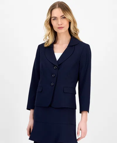 Le Suit Women's Tulip Collar Jacket & Tiered Skirt Suit Set, Regular & Petite In Blue